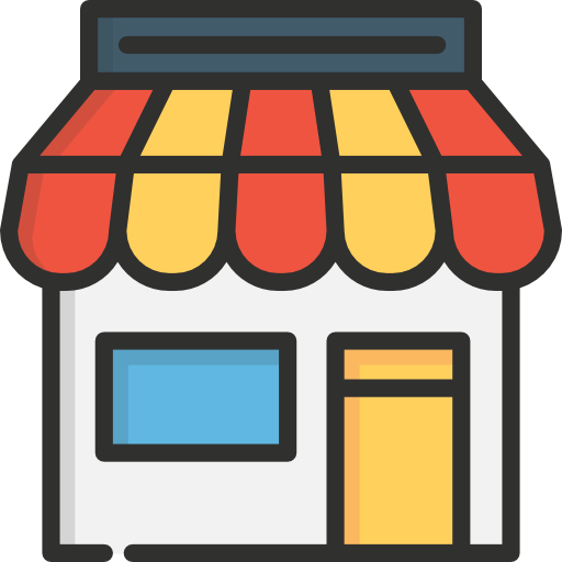 Magasin avec auvent coloré